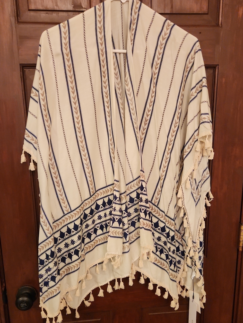 Striped Tassel Kimono Tunic in Cream and Navy